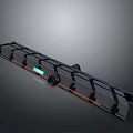 Long Modern Mechanical Structure With Black Body Red Blue Accents And Tech Design
