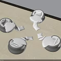 Multiple Single Sofas Damaged And Scattered On Tile Floor With Broken Parts 3d model