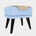 Light Blue Upholstered Stool With Modern Minimalist Design And Black Wooden Legs