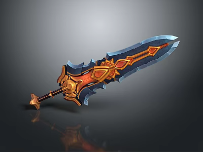 Fantasy Decorative Sword With Blue Red Gold Accents And Intricate Design 3d model