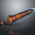 Fantasy Decorative Sword With Blue Red Gold Accents And Intricate Design