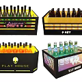 Bar Display Of Various Bottled Drinks In Different Branded Cooler Boxes 3d model