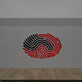 White Textured Background Wall With Black Red Fingerprint Design Three Recessed Lights And Wooden Floor