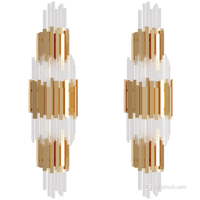 Elegant Modern Wall Lamps With Golden Frame And Transparent Glass Panels 3d model 