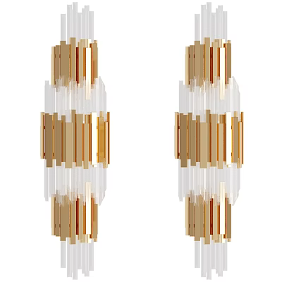 Elegant Modern Wall Lamps With Golden Frame And Transparent Glass Panels 3d model
