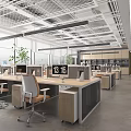 Modern Public Office Space with Open Layout Desks Computers Large Windows and Green Plants
