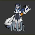 Futuristic Game Character Design With Blue Gray Long Hair School Uniform And Large Mechanical Backpack