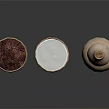 Handcrafted Wooden Bowls With Purple Grains White Powder And Gourd Shaped Vase