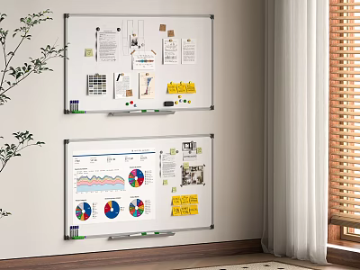 Two Office Workspace Whiteboards With Charts Graphs And Sticky Notes 3d model