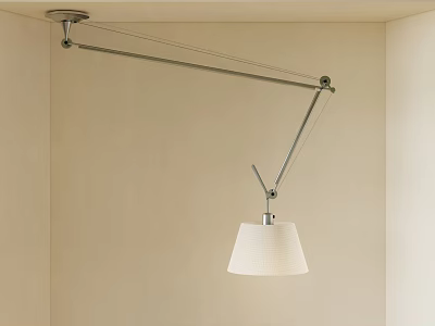 Modern Adjustable Pendant Light With White Fabric Shade And Metal Arm In Minimalist Interior Space 3d model