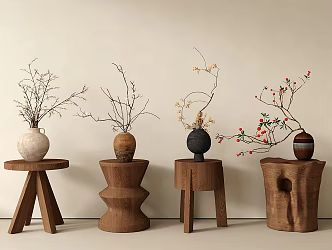Mid-ancient style vase floral pottery jar vase dried branch flower arrangement 3d model