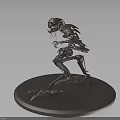 Metallic Mechanical Creature Figure With Skeletal Elongated Limbs On Round Platform
