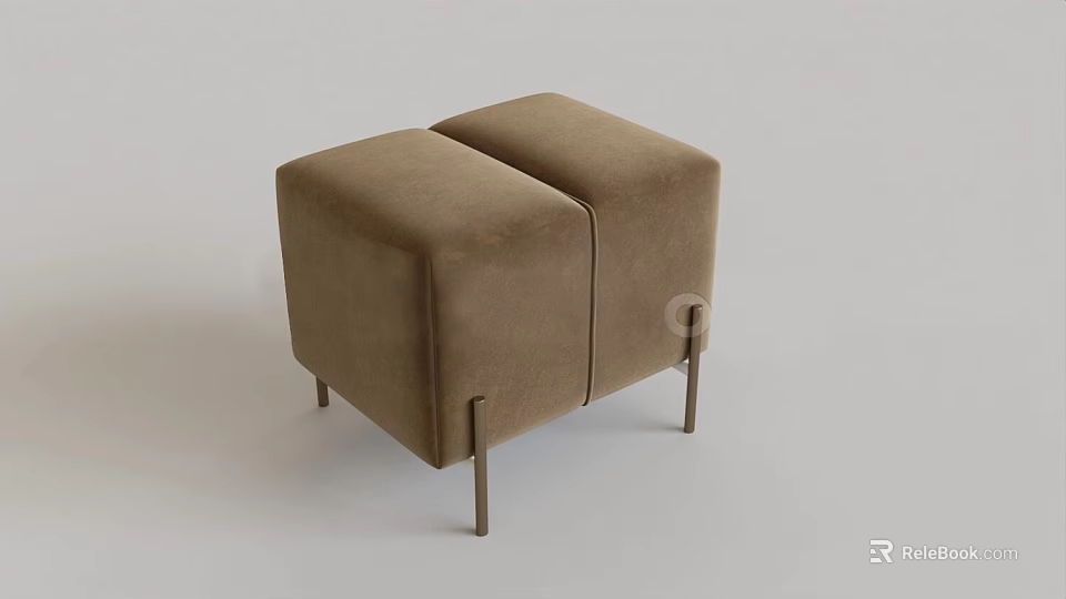 Modern Beige Velvet Sofa Stools With Square Design And Metal Legs 3d model 