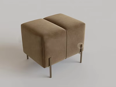Modern Beige Velvet Sofa Stools With Square Design And Metal Legs 3d model