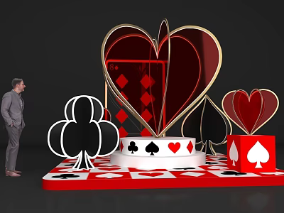 Heart Shaped Photo Check in Spot With Playing Card Symbols And Red Black Decor 3d model