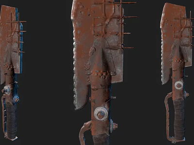 Rusty Metal Knife Shown In Three Angles With Detailed Textured Design 3d model