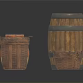 Wicker Baskets Ceramic Jar With Geometric Patterns And Striped Wooden Barrel Household Essentials