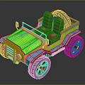 Green Off road Toy Car With Brown Seats Large Wheels And Open Design