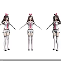 Three Anime Female Characters In White Outfit With Pink Bow Different Poses