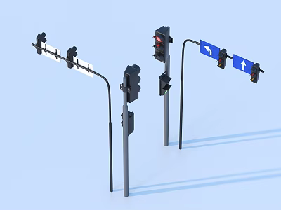 Urban Public Facilities With Traffic Lights Directional Signs And Metal Poles 3d model