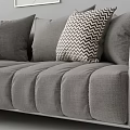 Gray Multi Person Sofa With Decorative Pillows And Three Black White Wall Art 3d model