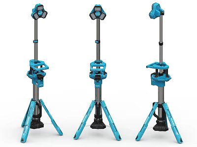 Three Modern Blue Floor Lamps With Tripod Base And Adjustable Design Structure 3d model