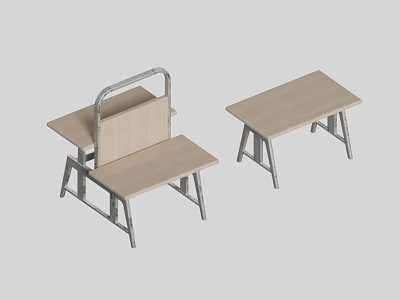 Two Modern Stools With Wooden Seats Metal Frames And One With Backrest 3d model