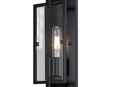 Modern Black Frame Wall Light With Transparent Glass Panel And Illuminated Vintage Bulb 3d model