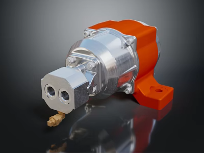 Industrial Orange Silver Pump With Transparent Cover Brass Fitting And Base 3d model