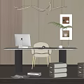 Desk and Chair Combination Stool Computer Hanging Picture Chandelier 3d model