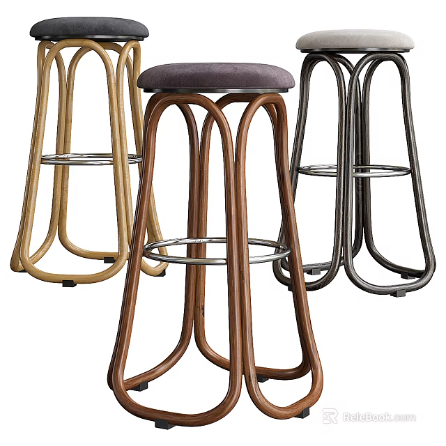 Modern Bar Stools With Wooden Frame And Metal Legs For Kitchen Island Counter 3d model 