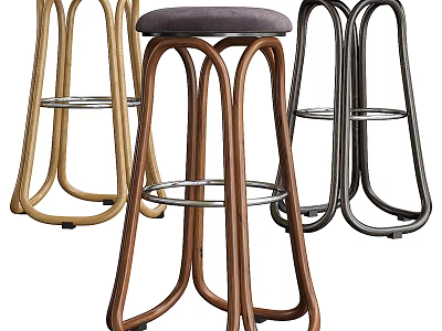 Modern Bar Stools With Wooden Frame And Metal Legs For Kitchen Island Counter 3d model