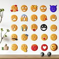 Vibrant Emoji Sticker Wall Decor With Various Expressions Smiley Faces Heart And Sun