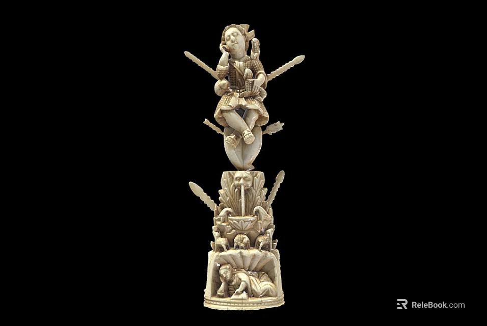 Intricate Handcrafted Sculpture Carving With Figural Top Decorative Elements And Base 3d model 