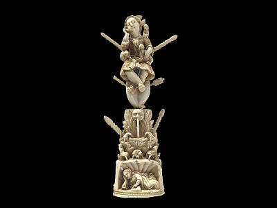 Intricate Handcrafted Sculpture Carving With Figural Top Decorative Elements And Base 3d model