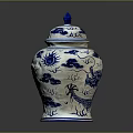 Traditional Sculpture Carving On Blue And White Ceramic Jar With Dragon Sun Motif And Lid
