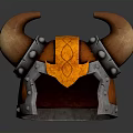 Medieval Weapon Helmet With Horns Orange Decorative Patterns And Metal Details