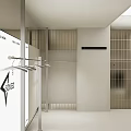 Minimalist Modern Clothing Store Interior With Open Display Metal Racks And Showcase