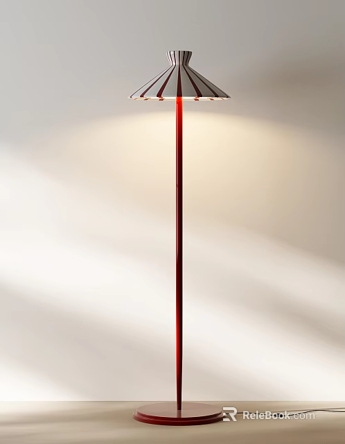 Modern Floor Lamp With Red Stand And Patterned Shade For Ambient Lighting 3d model