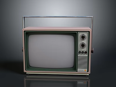 Vintage Television Set With Silver Handle Pink Green Frame Gray Screen Knobs And Buttons 3d model