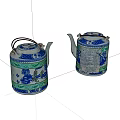 Classic Chinese Blue and White Porcelain Tea Sets with Green Accents and Landscape Designs