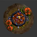 Decorative Ornament Set Featuring Black Cauldron Colorful Candies Orange Pumpkins And Green Grass Base