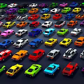 Colorful Small Cars In Various Colors Neatly Arranged On Dark Background