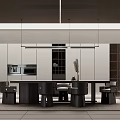 Modern Restaurant Open Kitchen Design With Island Counter Hanging Lights And Cabinets