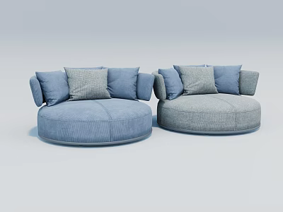 Round Single Sofa with Blue Gray Fabric and Soft Cushions for Modern Living Room 3d model