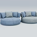 Round Single Sofa with Blue Gray Fabric and Soft Cushions for Modern Living Room