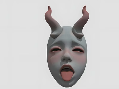 Artistic Mask With Curved Horns Closed Eyes And Sticking Tongue Design 3d model