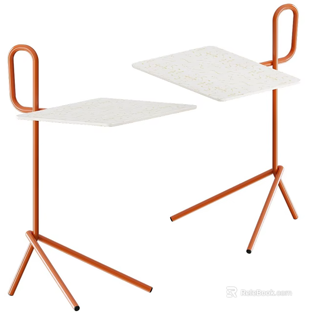 Modern Side Table With Orange Metal Frame And White Tabletop Design 3d model 