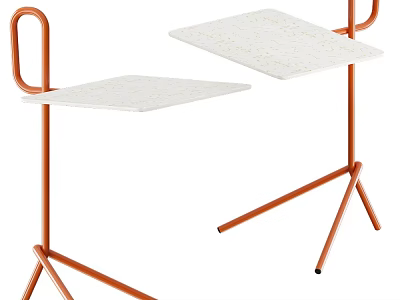 Modern Side Table With Orange Metal Frame And White Tabletop Design 3d model