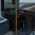 Blue Modern Bus Exterior Design Featuring Black Windows And Doors